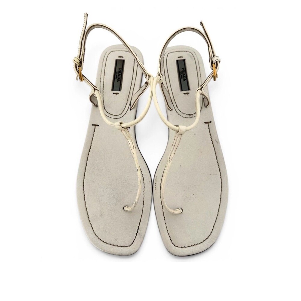 Prada EU 41 White Patent Leather Strappy T-Strap Gladiator Sandals Authentic